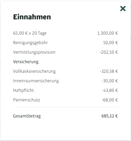 PaulCamper Abrechnungstext Beispiel